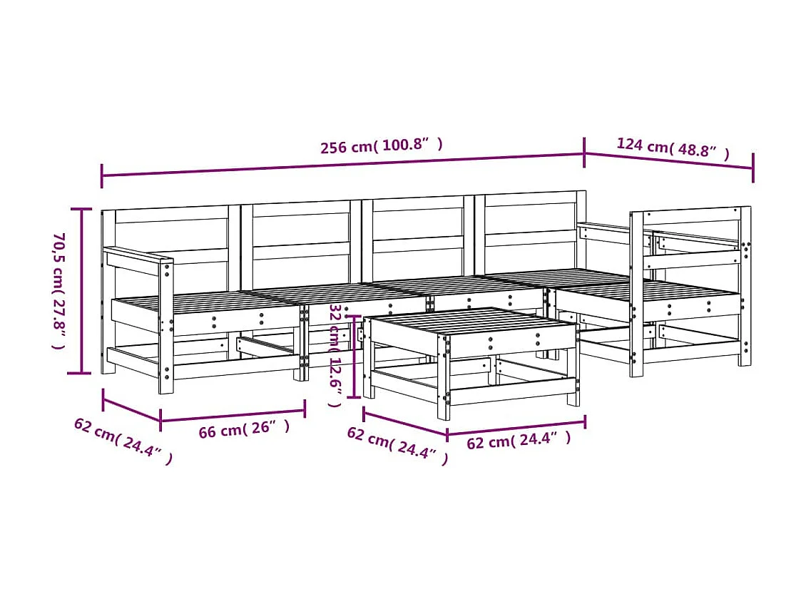 Set Salotto da Giardino 6 pz Grigio in Legno Massello di Pino