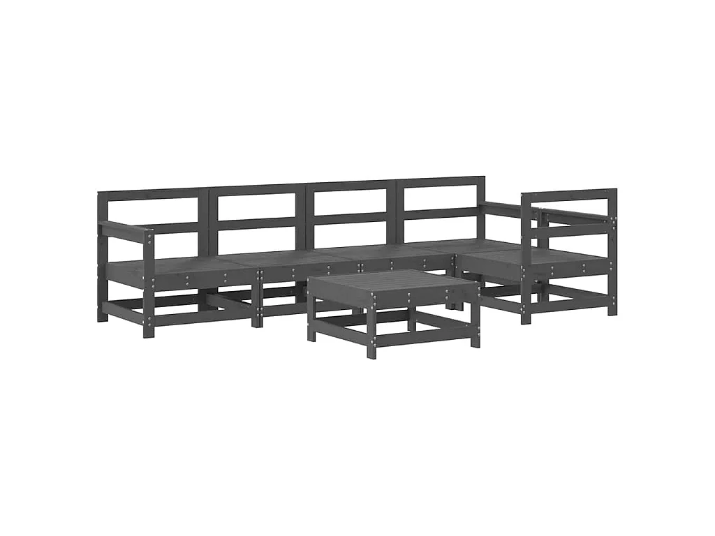 Salon de jardin 6 pcs Gris Bois de pin massif