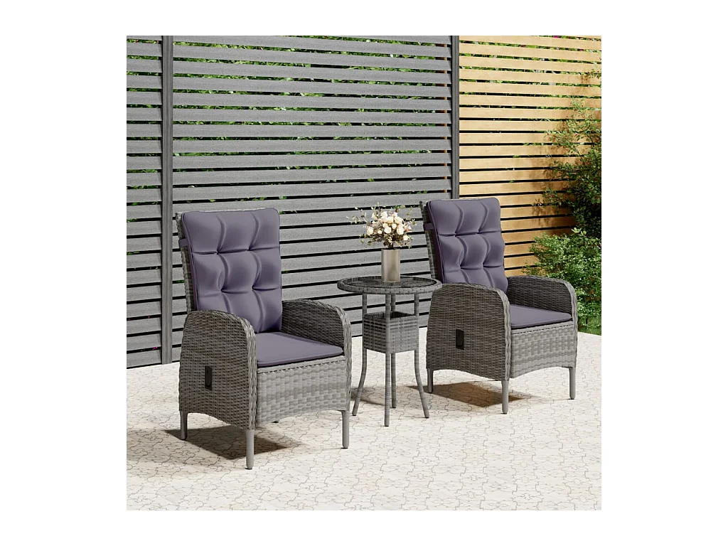 Ensemble de bistro de jardin 3 pcs Résine tressée Gris