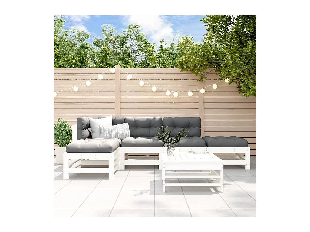 Set Salotto da Giardino 6 pz Bianco in Legno Massello di Pino