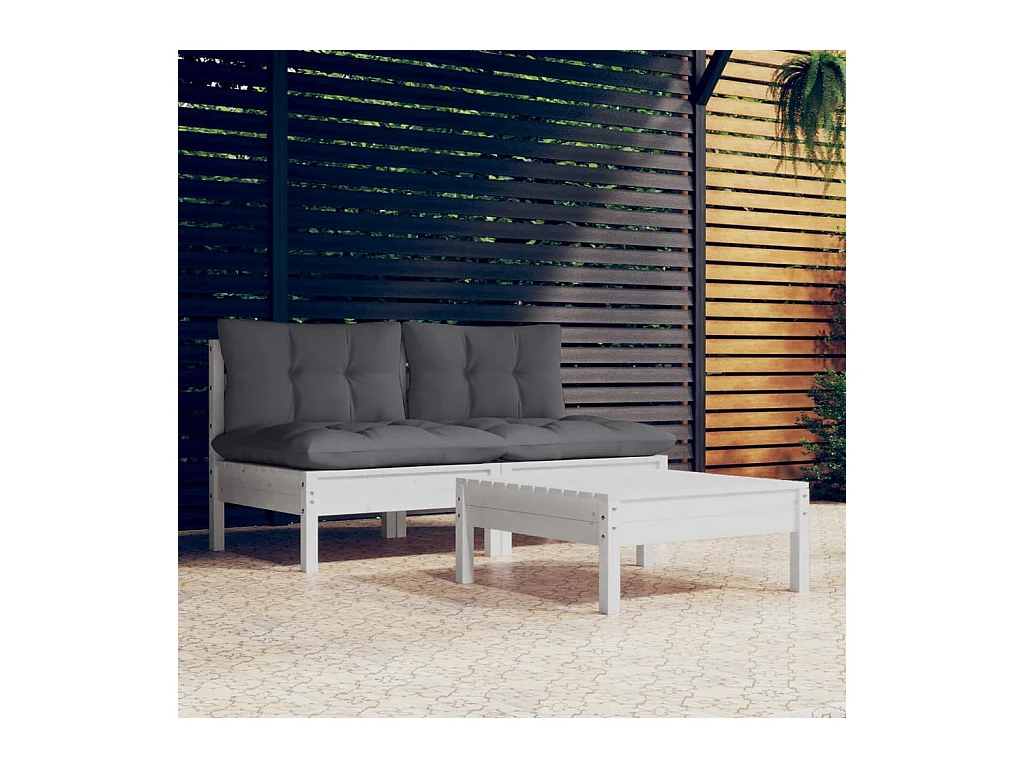 Salon de jardin 3 pcs avec coussins anthracite bois de pin