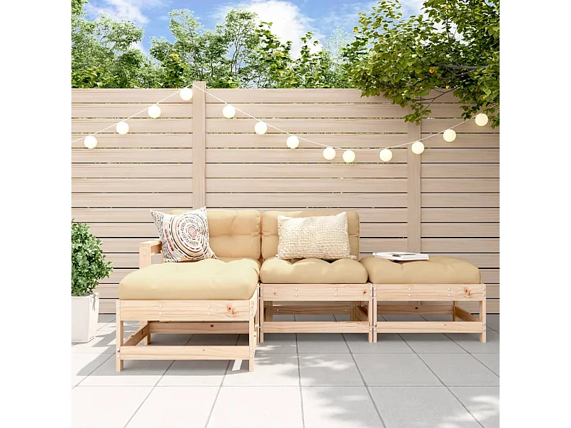 4 pcs conjunto lounge de jardim madeira de pinho maciça