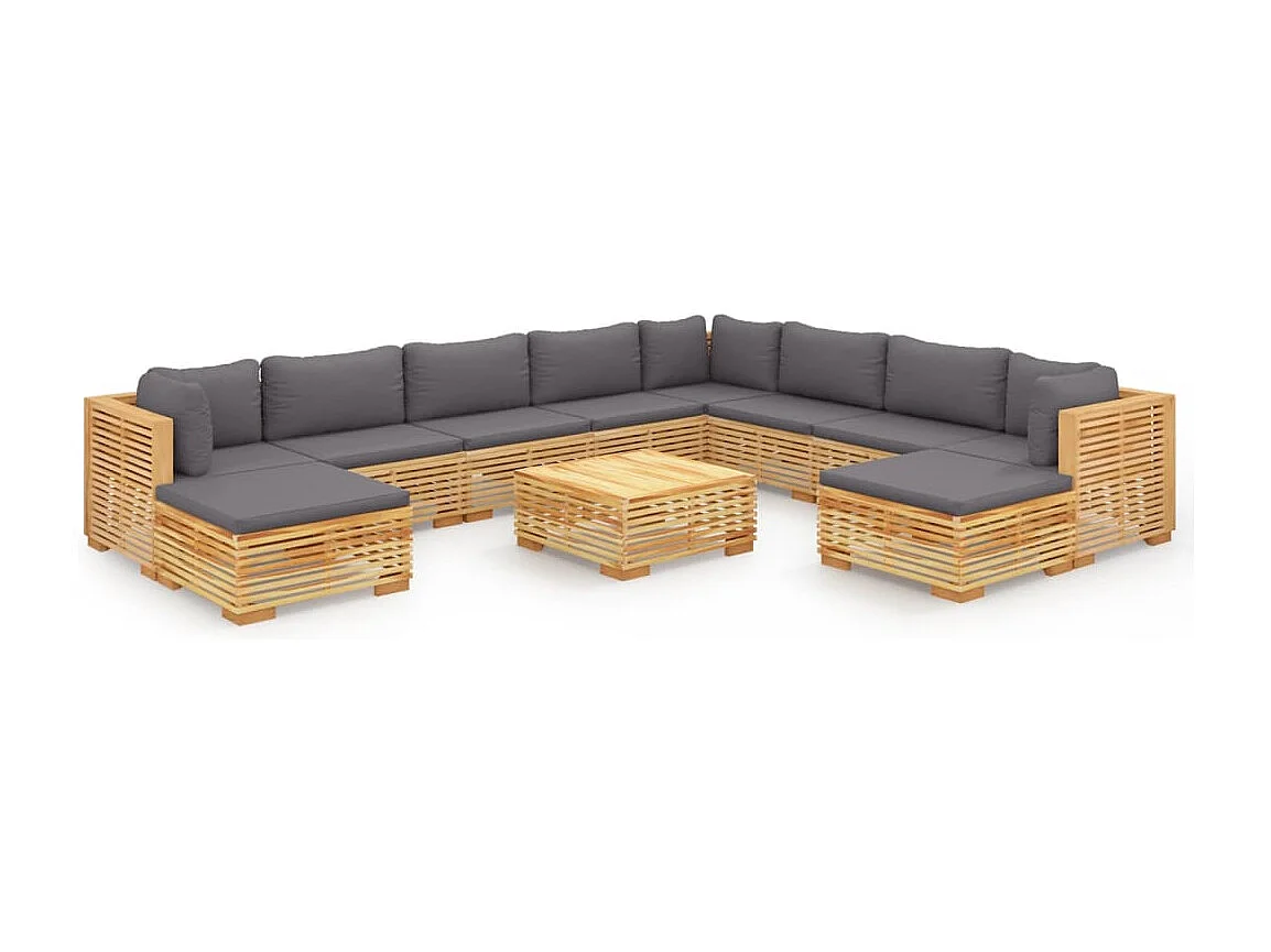 11-tlg. Garten-Lounge-Set mit Kissen Massivholz Teak