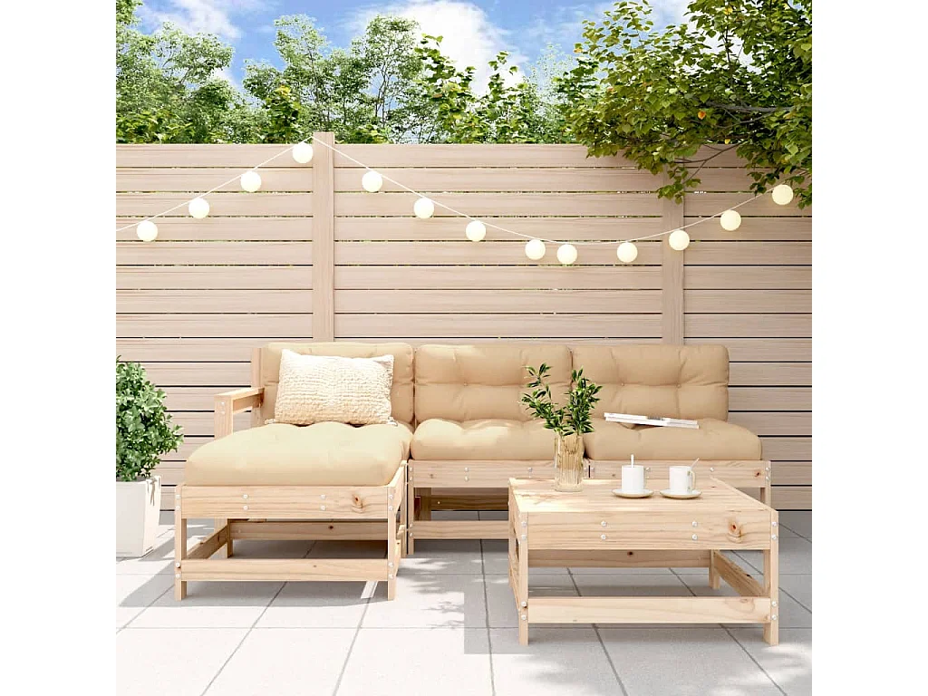 Salon de jardin 5 pcs avec coussins bois massif