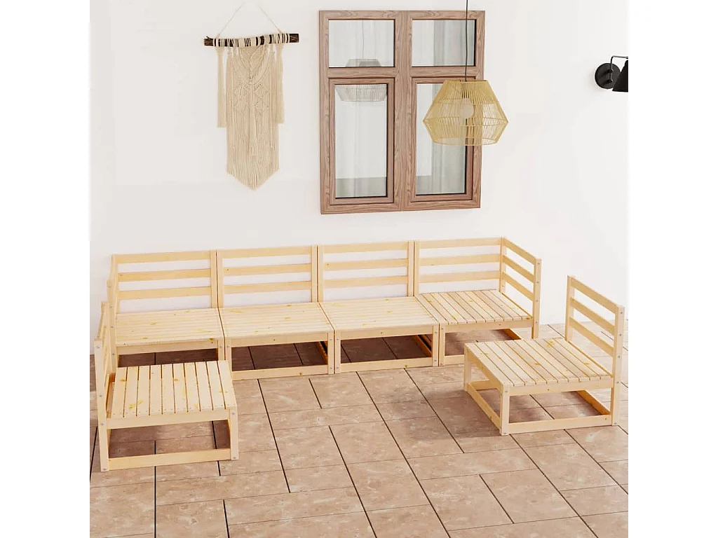 Salon de jardin 6 pcs bois de pin massif