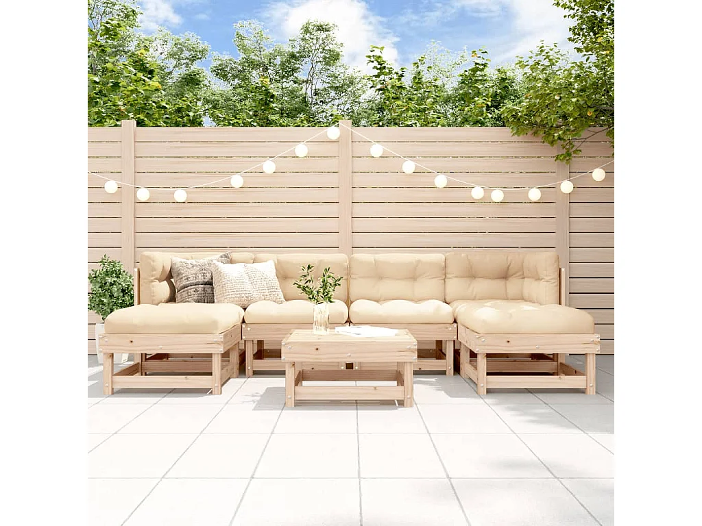 7 pcs conjunto lounge de jardim pinho maciço