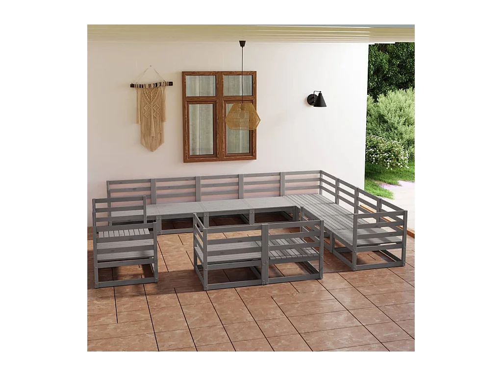 Salon de jardin 12 pcs gris bois de pin massif