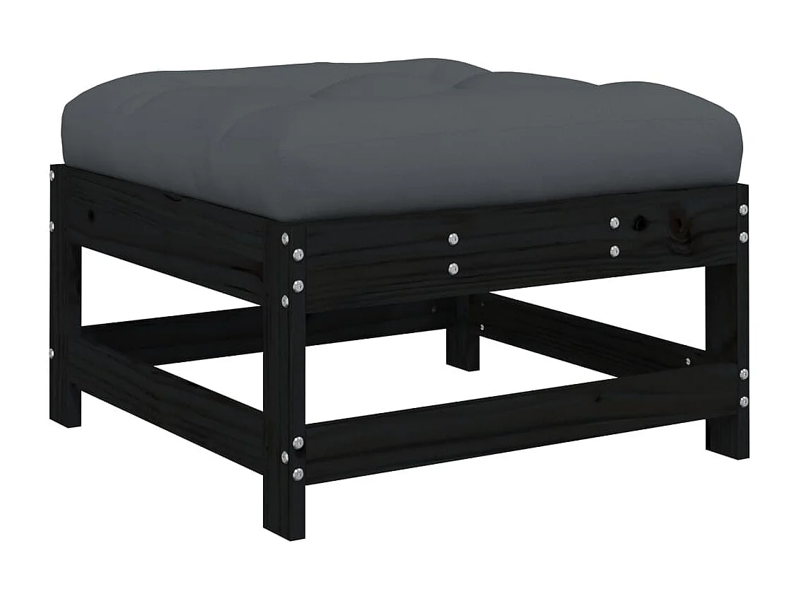 Salon de jardin 7 pcs avec coussins noir bois massif