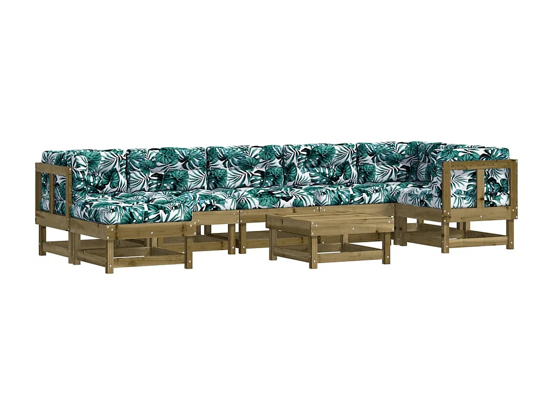 Salon de jardin 8 pcs avec coussins bois de pin imprégné