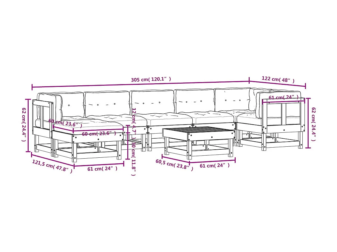 8-tlg. Garten-Lounge-Set mit Kissen Imprägniertes Kiefernholz