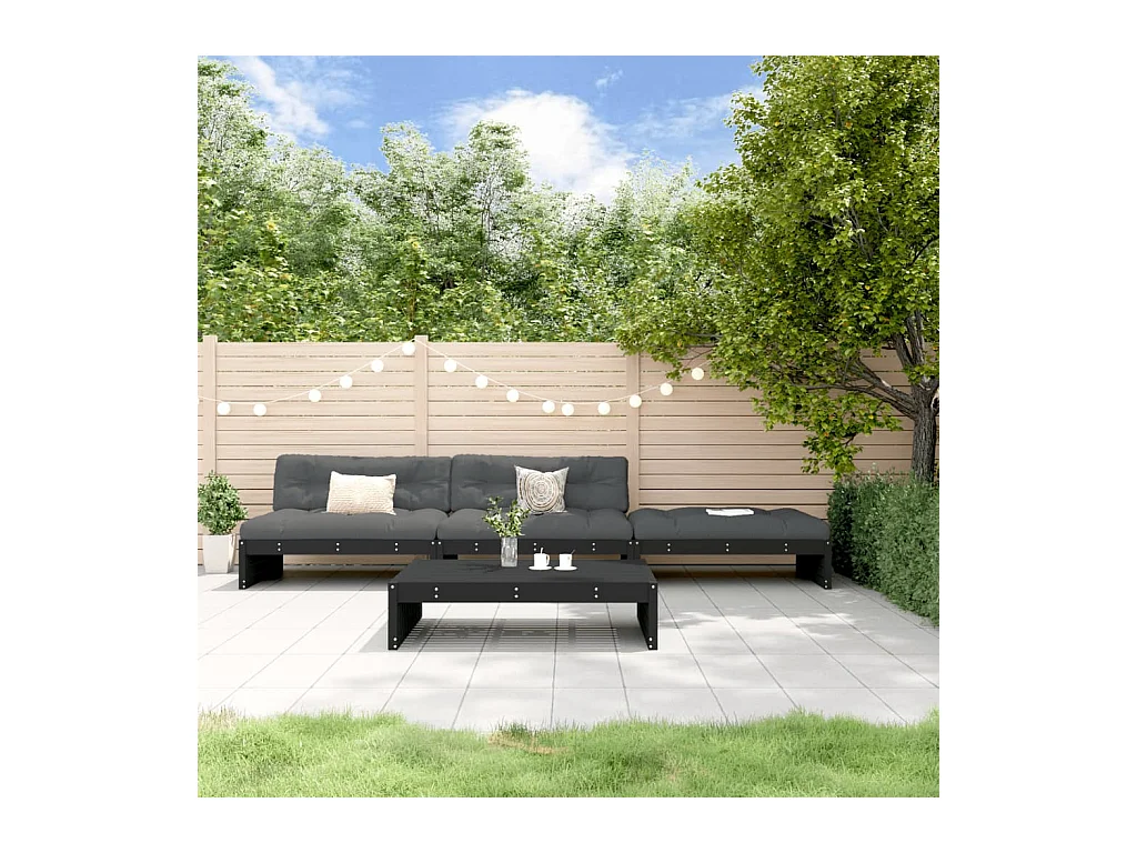 Set Divani da Giardino 4 pz con Cuscini in Legno Massello Nero