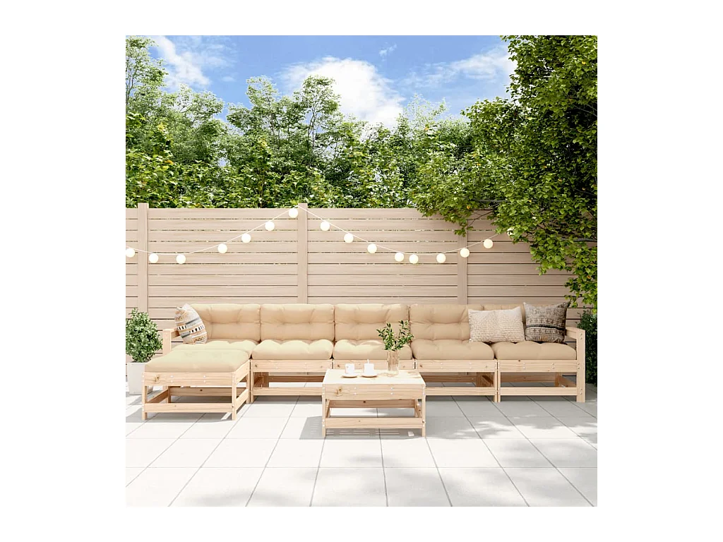 Salon de jardin 7 pcs avec coussins bois massif