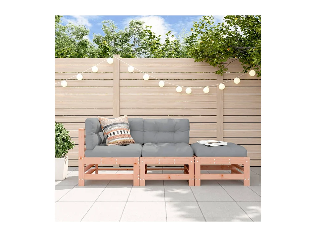 Set Divani Giardino 3pz con Cuscini Legno Massello di Douglas