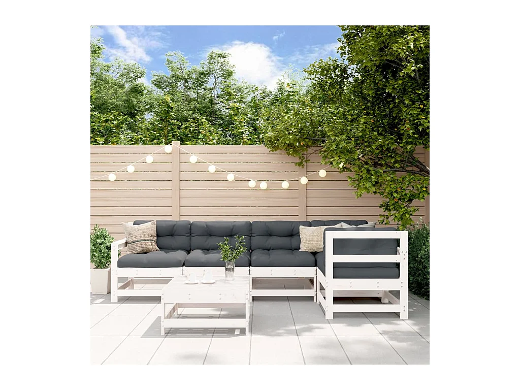 6-delige Loungeset met kussens massief hout wit