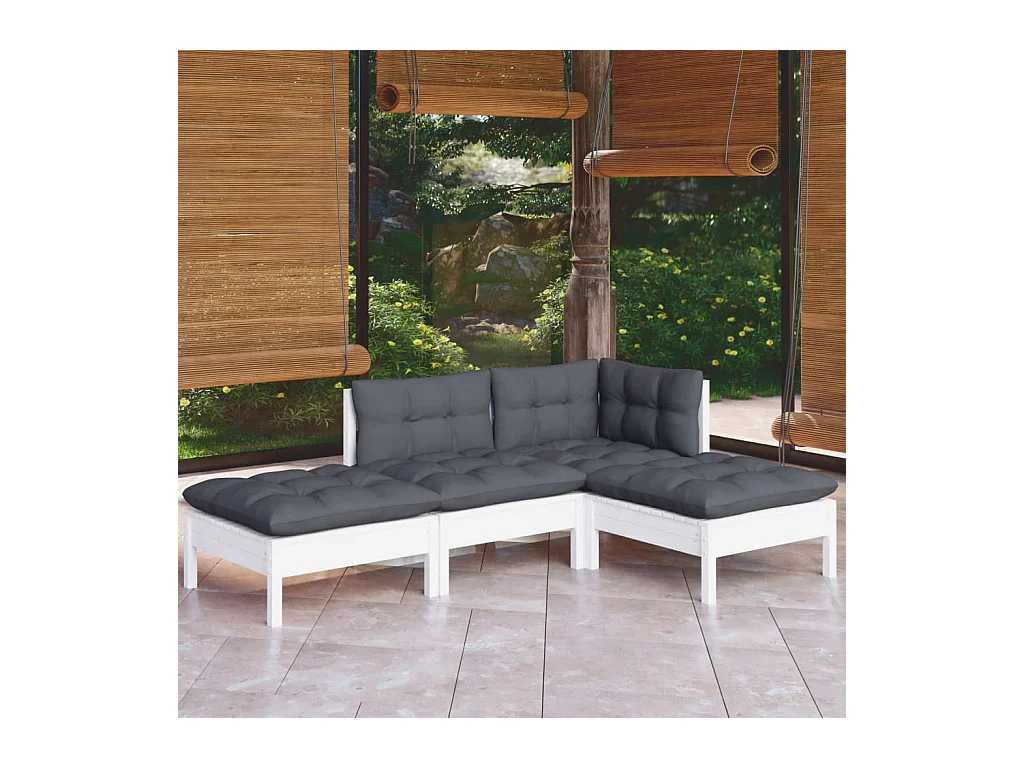 Set Salotto da Giardino 4 pz con Cuscini Legno Massello di Pino