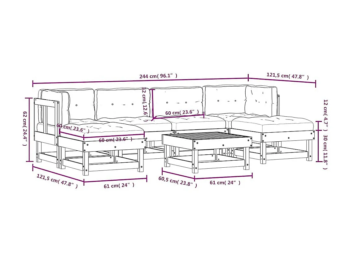 7-delige Loungeset met kussens geïmpregneerd grenenhout