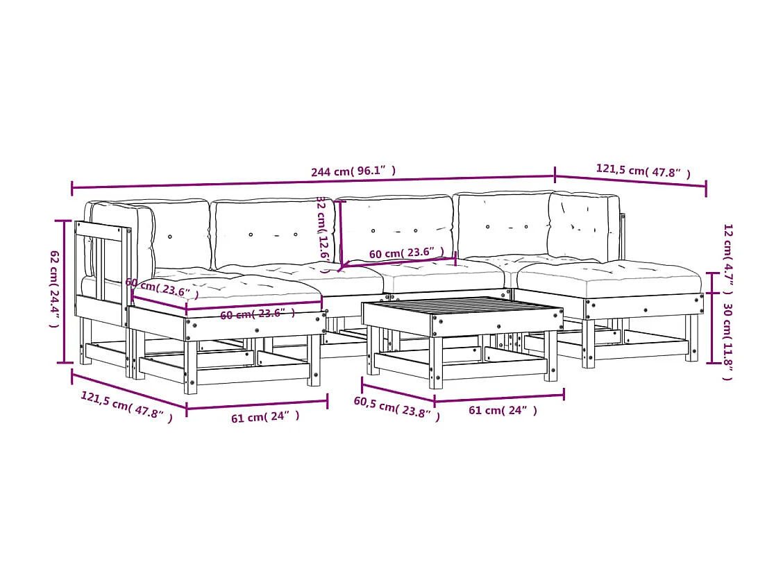 7-delige Loungeset met kussens geïmpregneerd grenenhout
