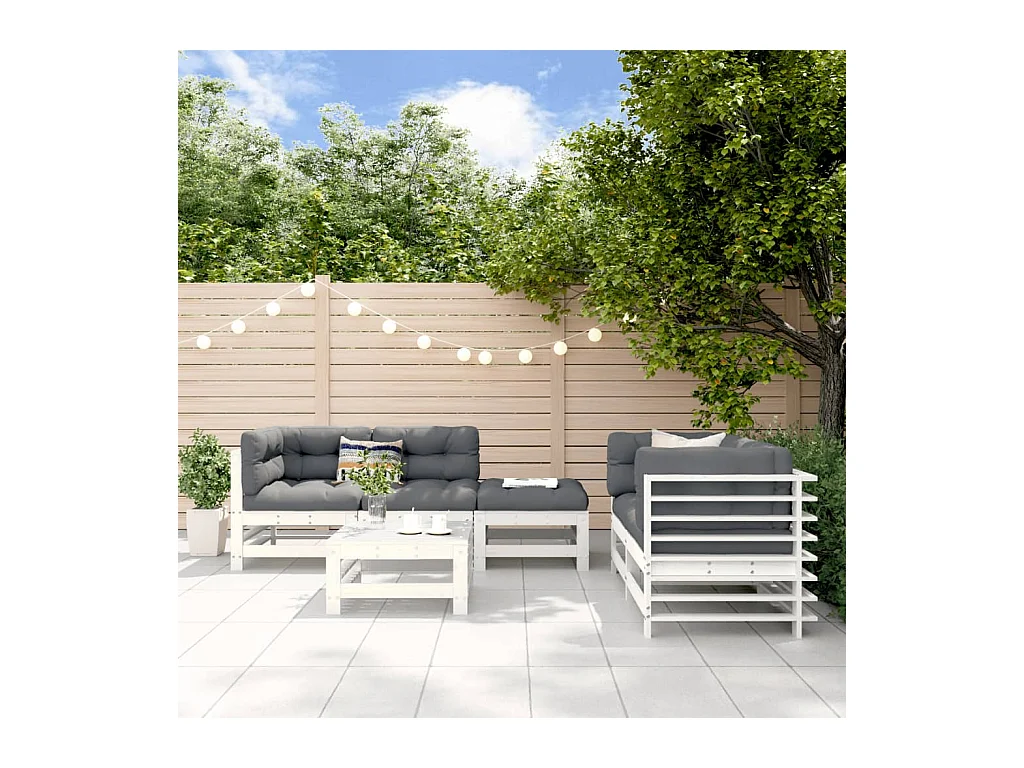 Set Salotto da Giardino 6 pz Bianco in Legno Massello di Pino