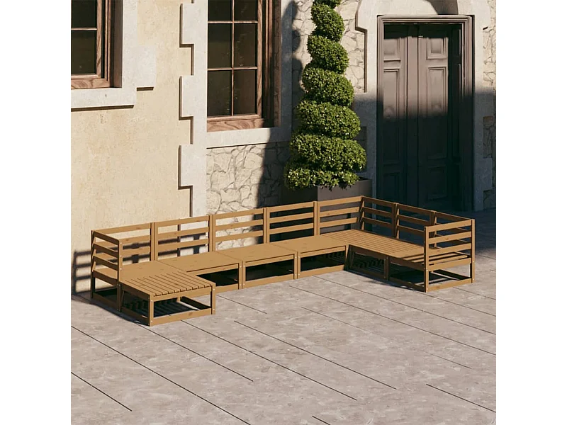 Set Salotto da Giardino 8pz Marrone Ambra Legno Massello Pino