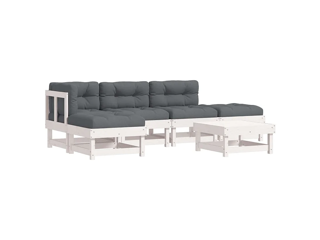 6-delige Loungeset met kussens massief hout wit