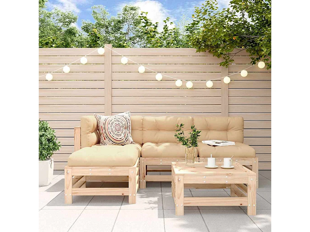 Set Salotto da Giardino 5 pz in Legno Massello di Pino