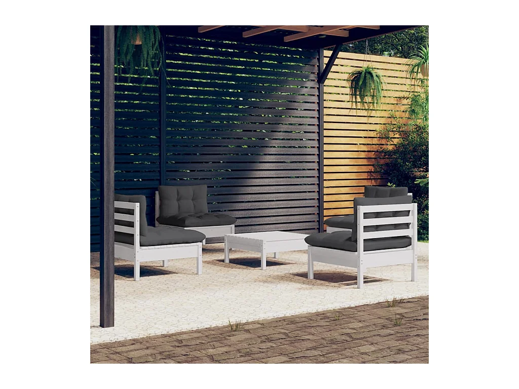 5-tlg. Garten-Lounge-Set mit Anthrazit Kissen Kiefernholz
