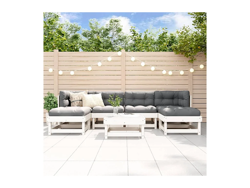 7-delige Loungeset massief grenenhout wit