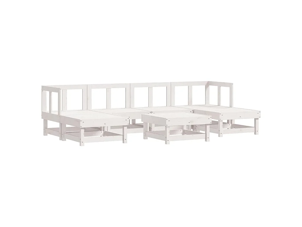 Set Salotto da Giardino 7 pz Bianco in Legno Massello di Pino