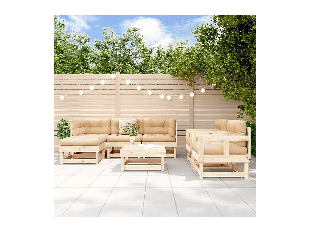 Salon de jardin 7 pcs avec coussins bois massif