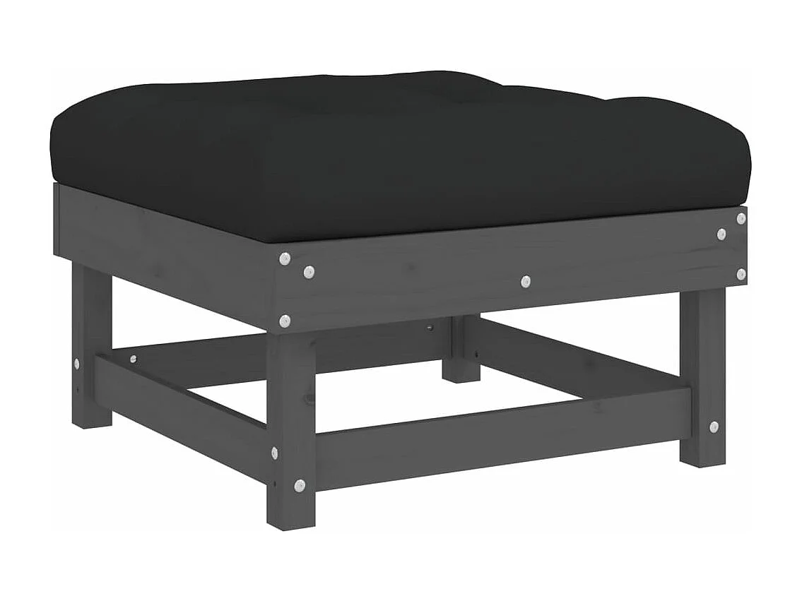 Salon de jardin 7 pcs avec coussins gris bois massif