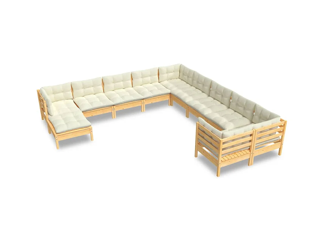 Set Divani da Giardino 11 pz con Cuscini Crema Massello di Pino