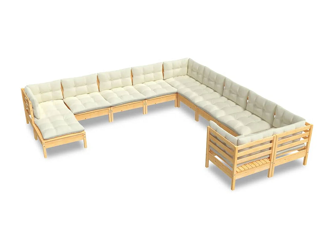 11 pcs conjunto lounge de jardim c/ almofadões cor creme pinho