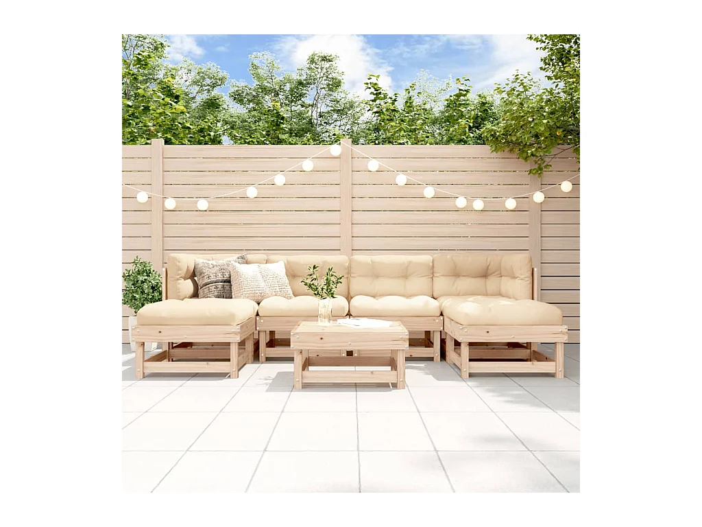 Salon de jardin 7 pcs avec coussins bois massif