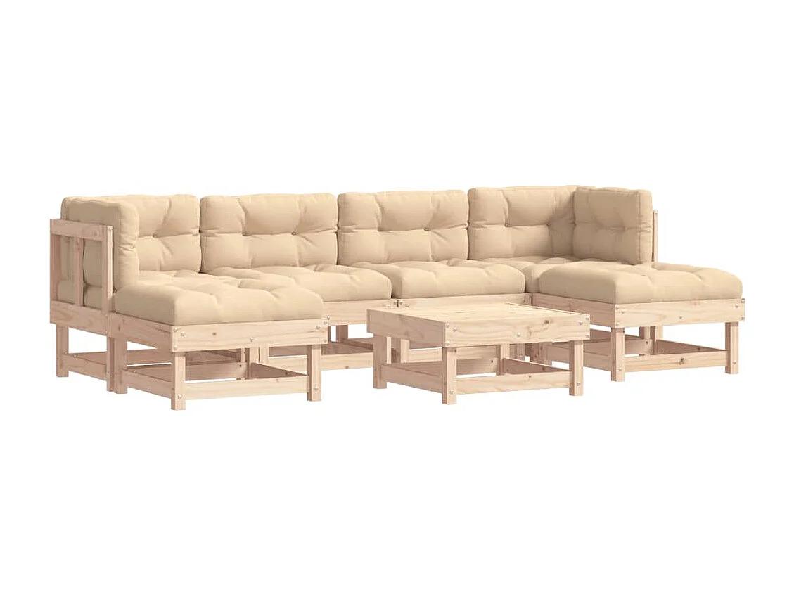 7 pcs conjunto lounge de jardim c/ almofadões madeira maciça