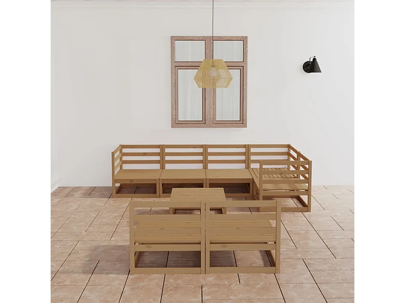 Set Salotto da Giardino 8pz Marrone Ambra Legno Massello Pino