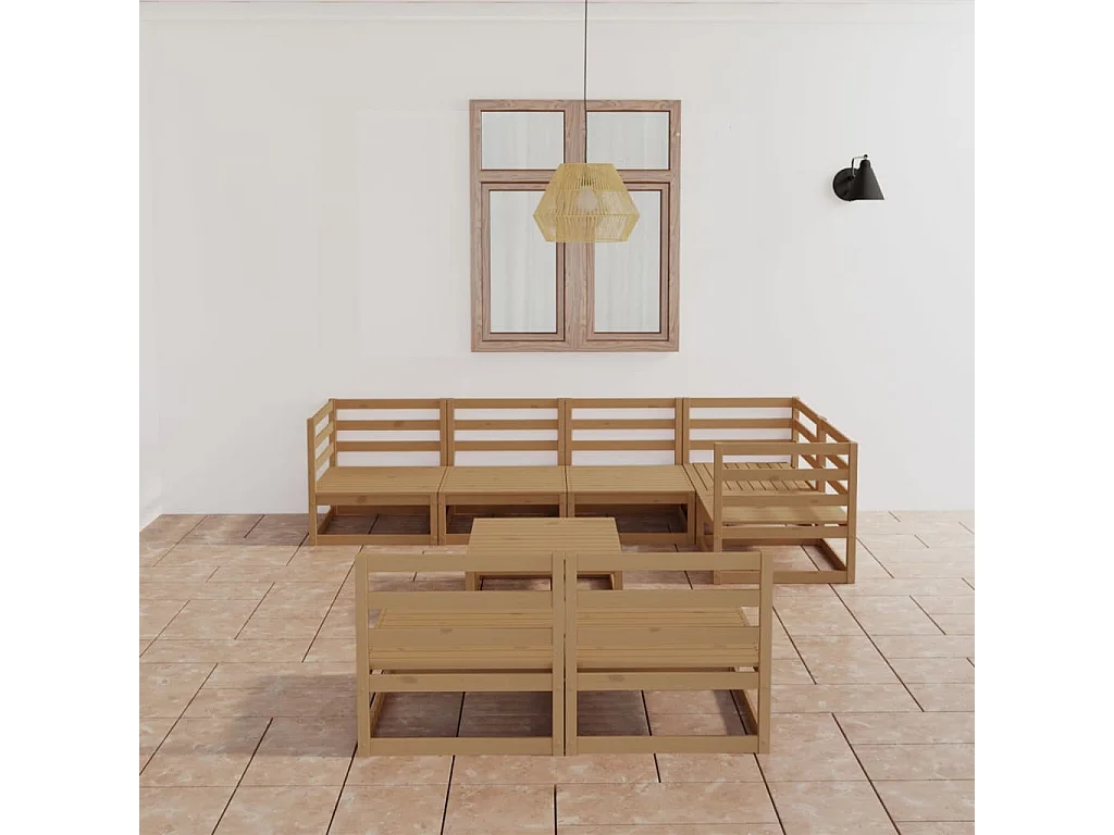 Set Salotto da Giardino 8pz Marrone Ambra Legno Massello Pino