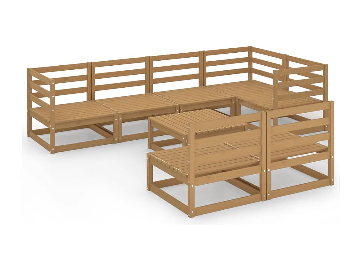 Set Salotto da Giardino 8pz Marrone Ambra Legno Massello Pino