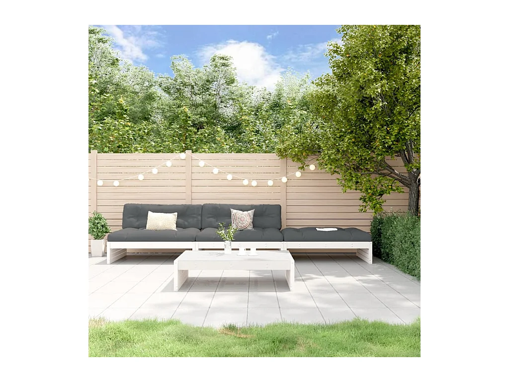 Salon de jardin 4 pcs avec coussins blanc bois massif