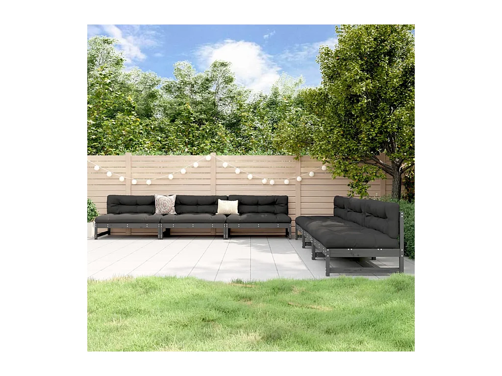 Salon de jardin 6 pcs Gris Bois de pin massif