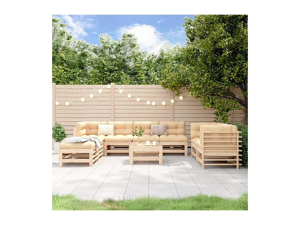 Salon de jardin 9 pcs Bois de pin massif