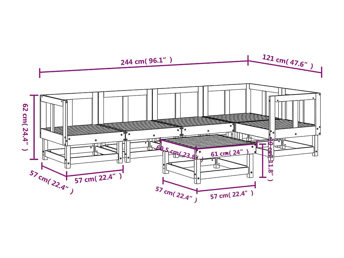 Salon de jardin 6 pcs bois massif douglas