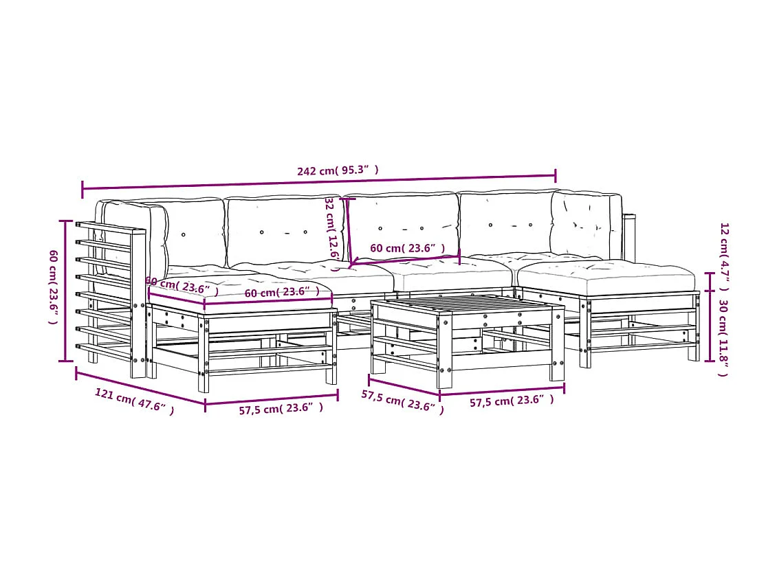 Salon de jardin 7 pcs avec coussins bois massif douglas