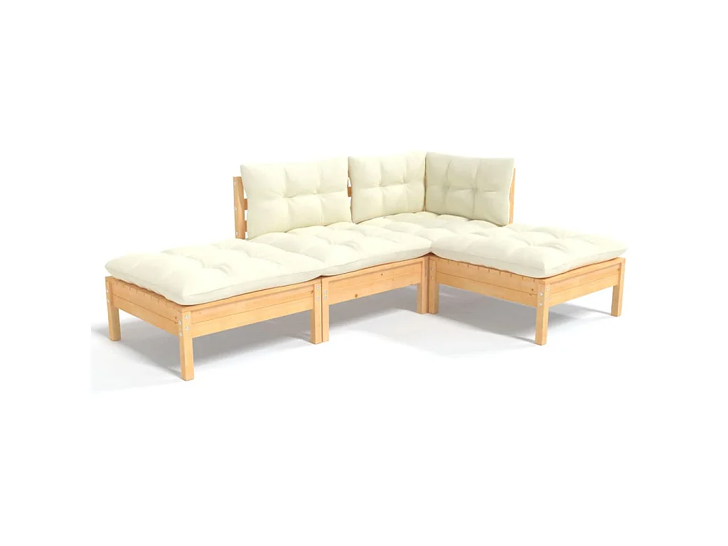 Set Divani da Giardino 4 pz con Cuscini Crema Massello di Pino