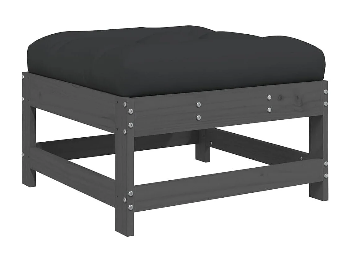 Salon de jardin 5 pcs avec coussins gris bois massif