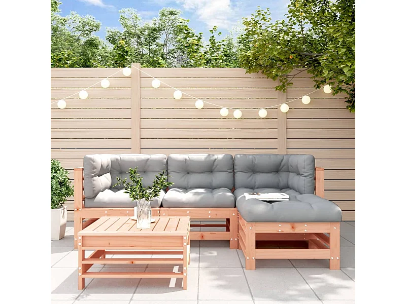 Salon de jardin 5 pcs avec coussins bois massif douglas