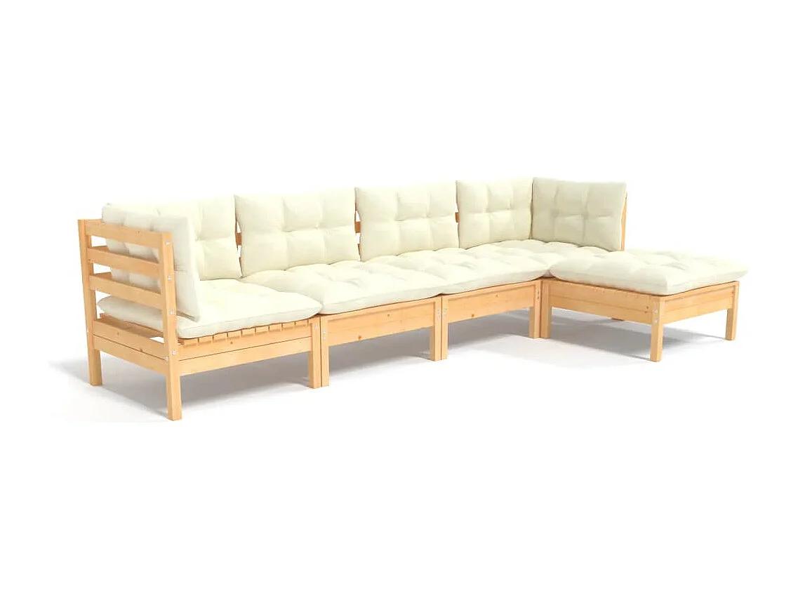 Salon de jardin 5 pcs avec coussins crème bois de pin