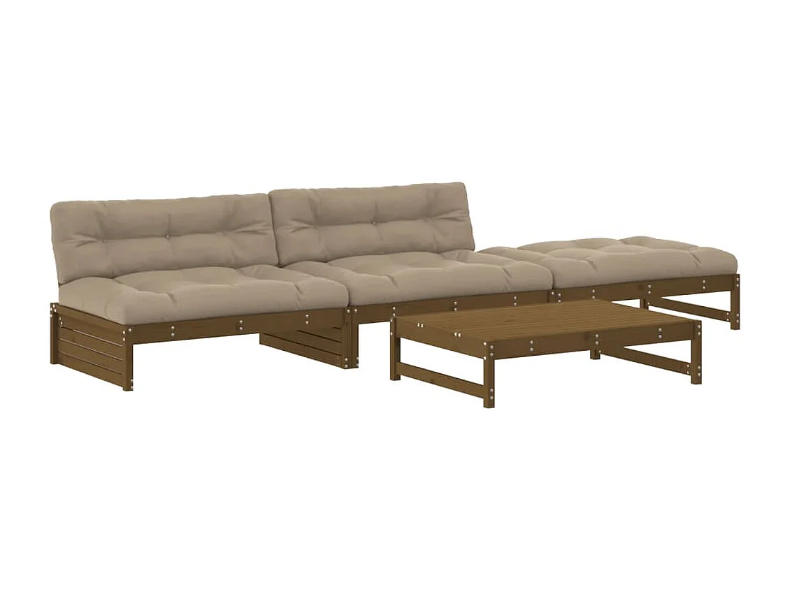 4-tlg. Garten-Lounge-Set mit Kissen Honigbraun Massivholz