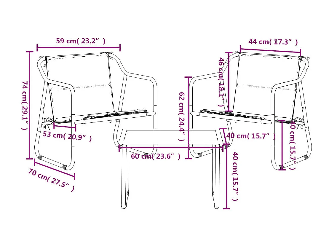 3-tlg. Garten-Lounge-Set mit Kissen Anthrazit Stahl