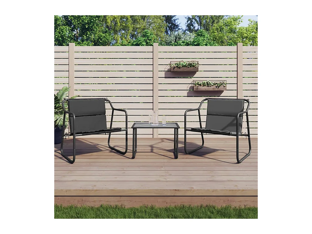 Salon de jardin avec coussins 3 pcs anthracite acier