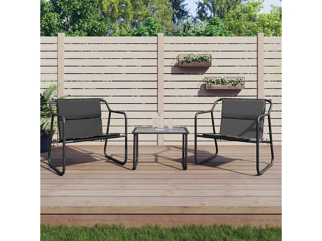 3-tlg. Garten-Lounge-Set mit Kissen Anthrazit Stahl
